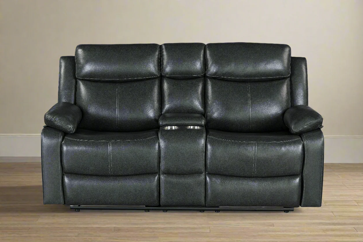 Blanche Charcoal Reclining Loveseat with Console