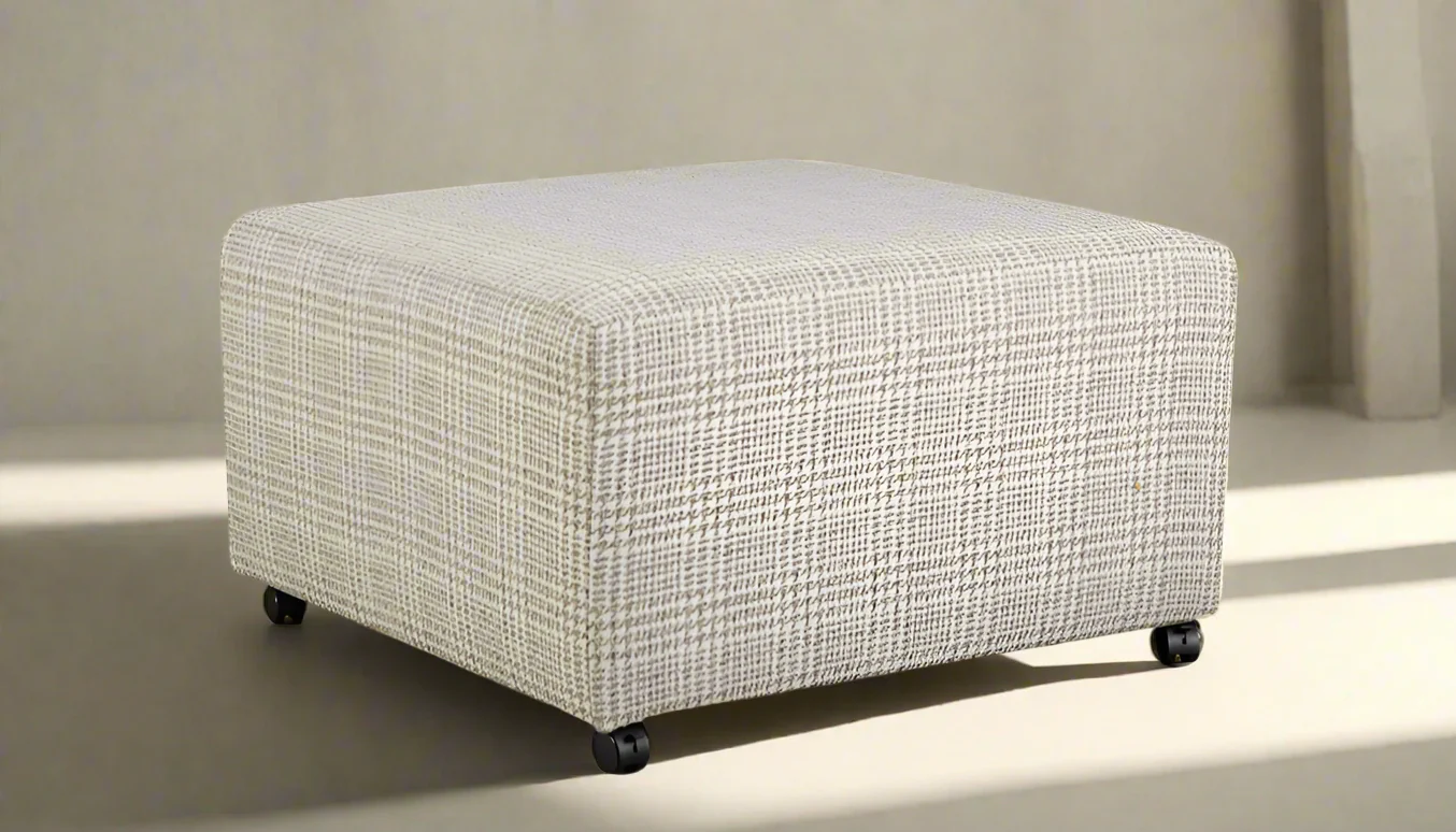 Celadon Raffia Ottoman