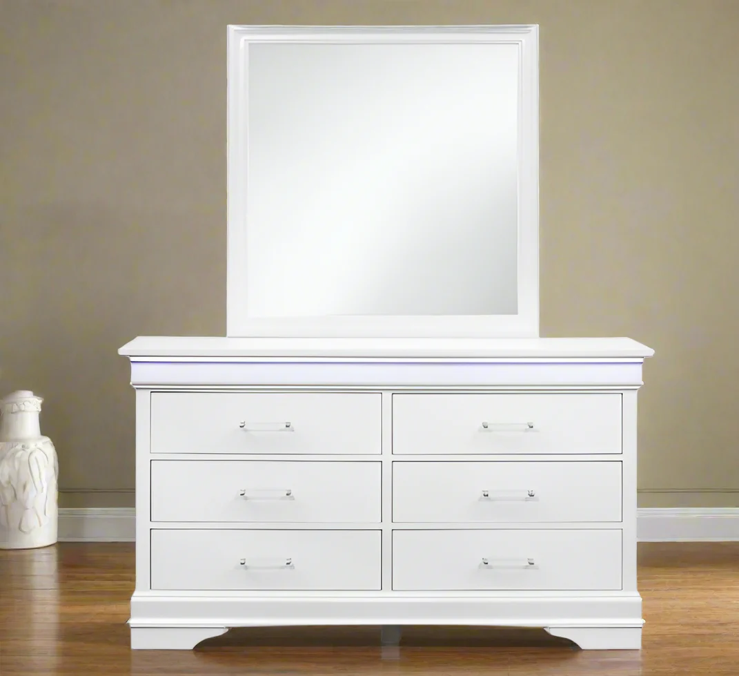 Charlie White Dresser and Mirror with LED