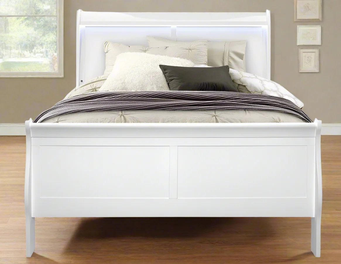 Charlie White Full Bed with LED