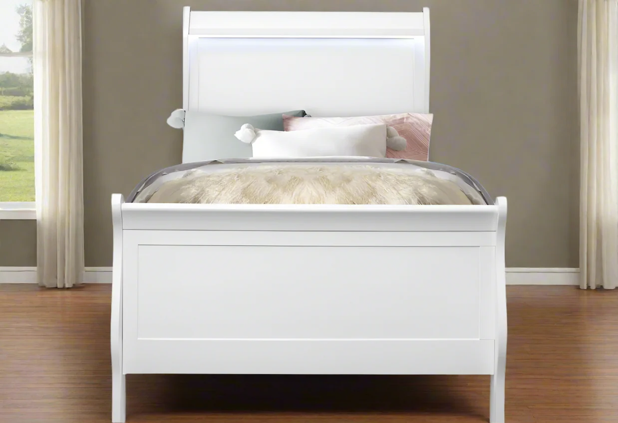 Charlie White Twin Bed with LED