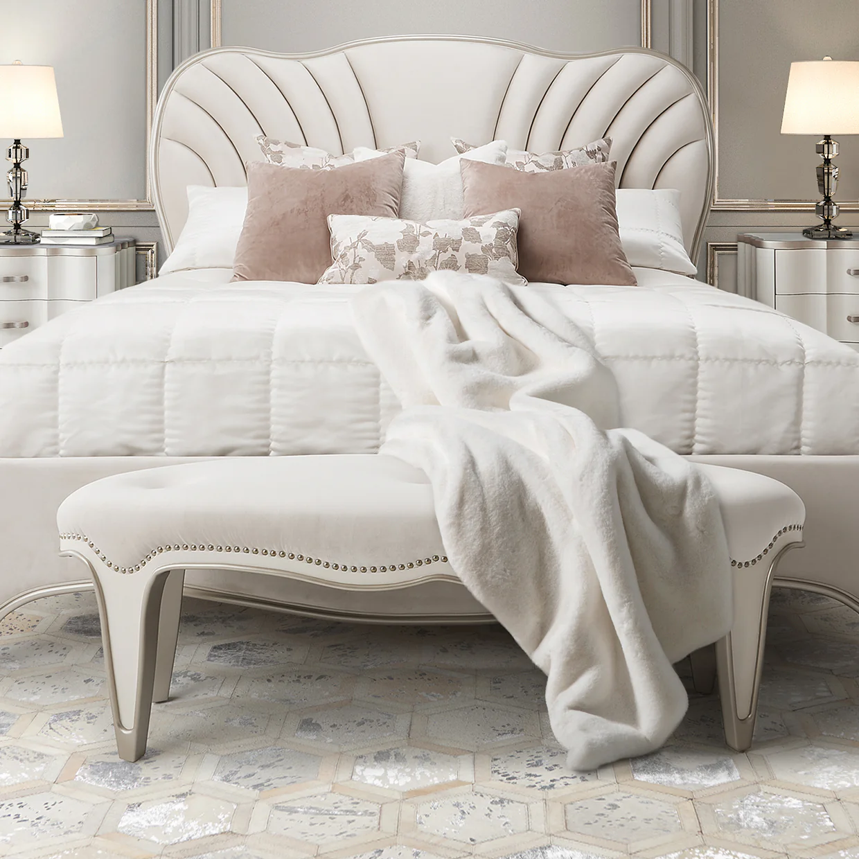 London Place Creamy Pearl Bed Bench