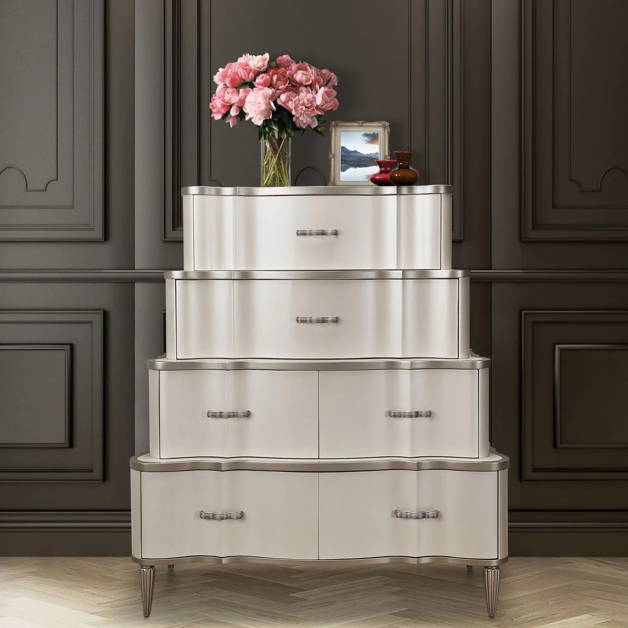London Place Creamy Pearl Tiered Chest