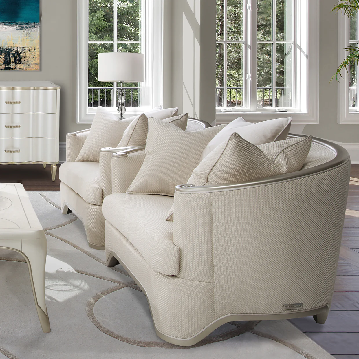 London Place Light Champagne Chair and Half