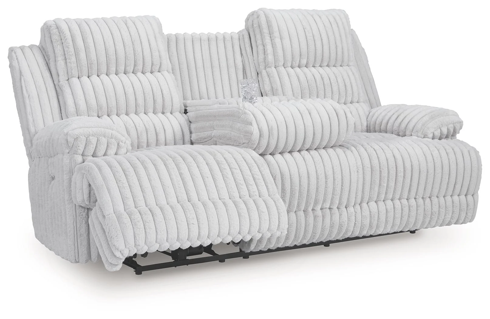 Technique - Reclining Power Sofa With Drop Down Table - Alloy