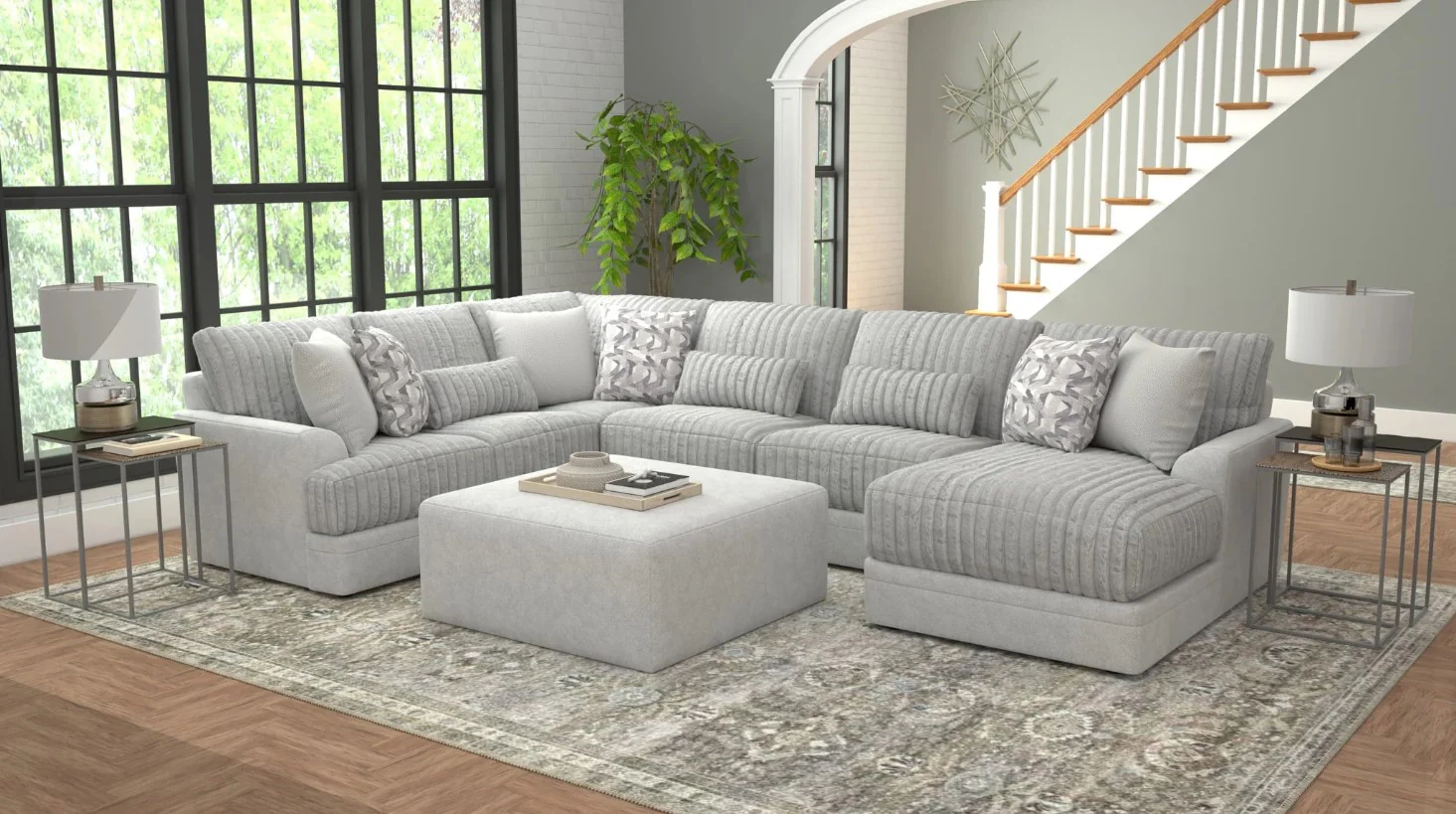 Titan 3 Piece Right Side Facing Chaise Sectional + Ottoman